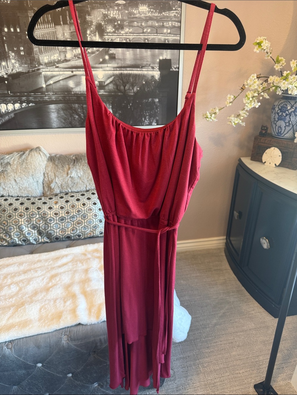 Burgundy Red Midi A symmetrical Dress